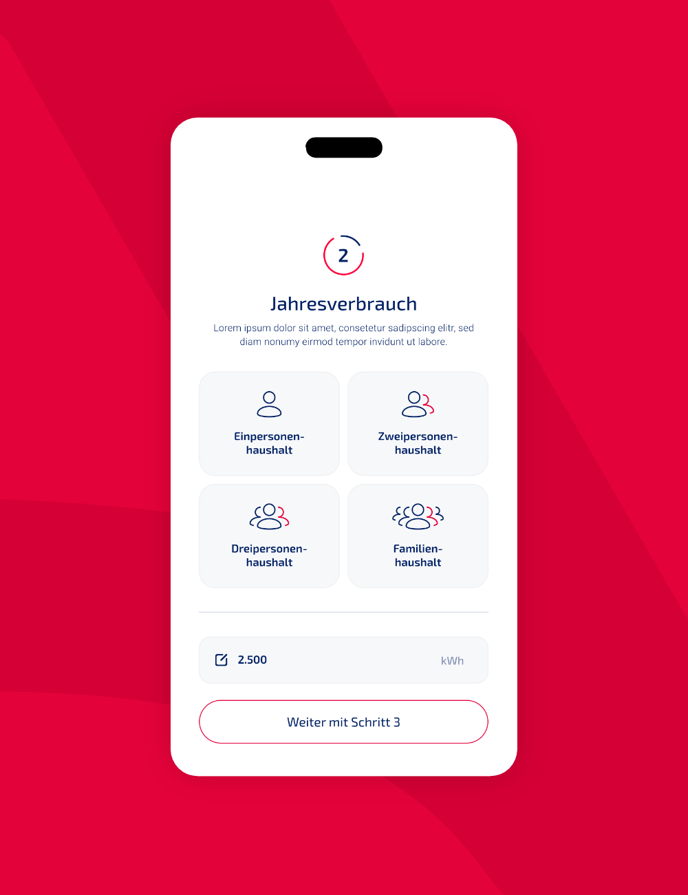 Bestellformular der AMIA Energy Website auf einem Handy