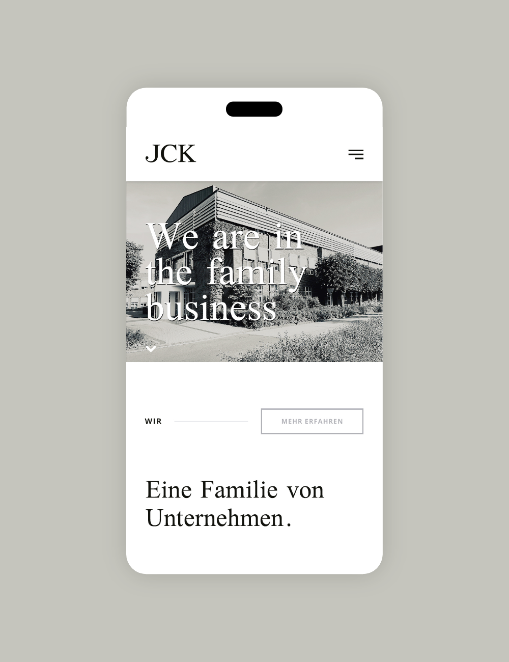 Die JCK Website auf einem Mobiltelefon