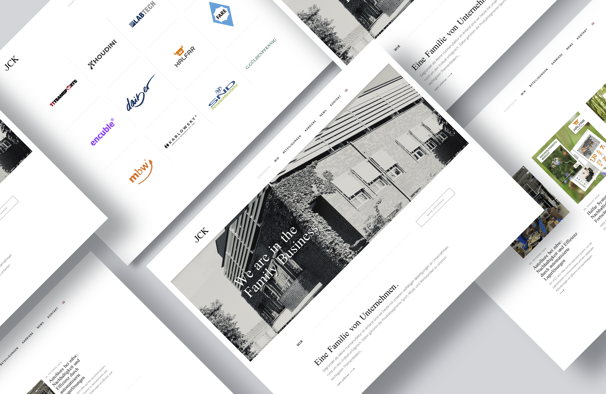 Darstellung mehrerer Seiten der JCK Website