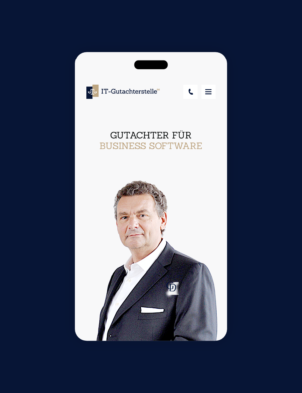 Website der IT-Gutachterstelle auf einem Handy