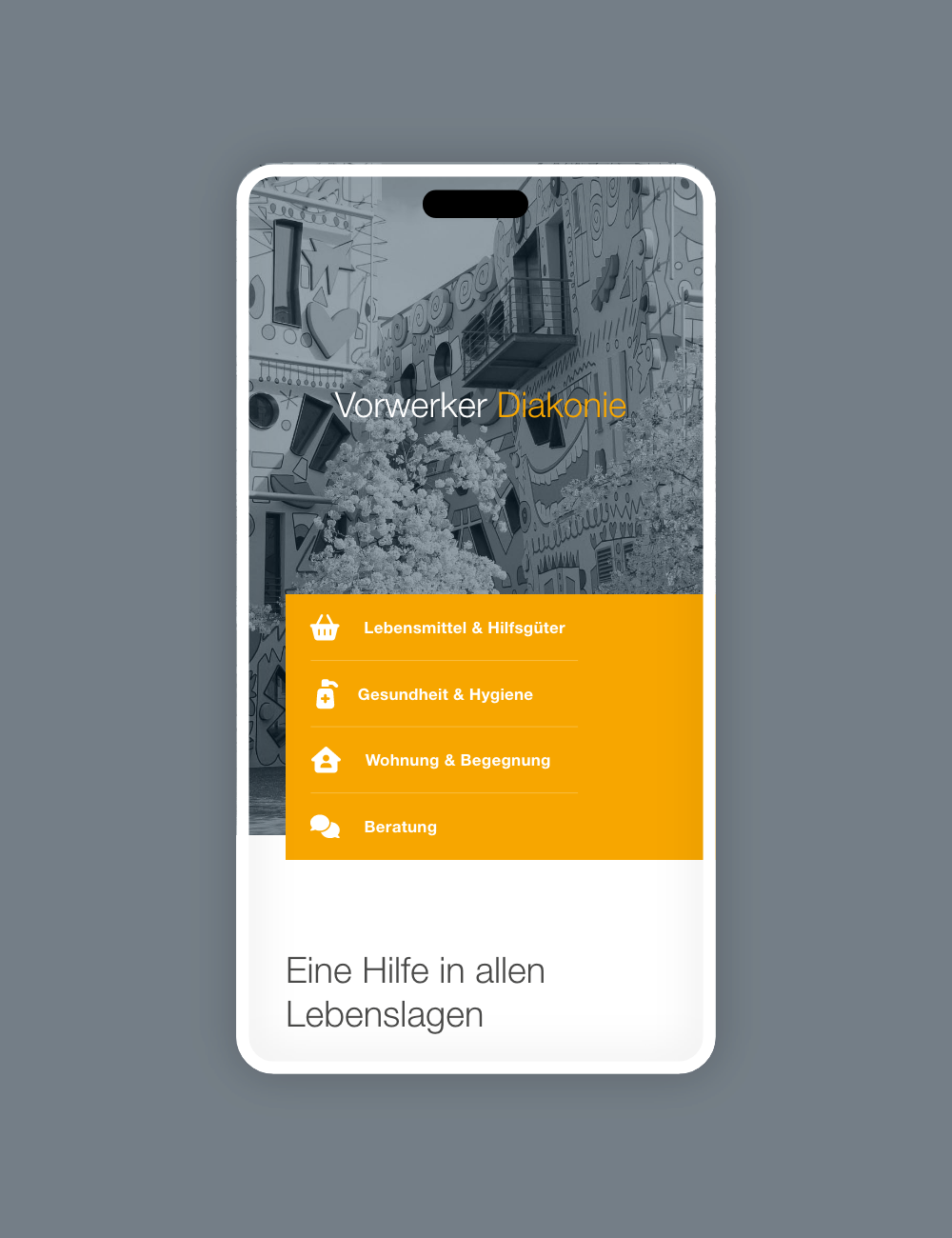 Die responsive Startseite auf einem Smartphone